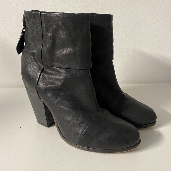 Rag&Bone Newbury Ankle Bootie Boot Heel Back Zip Black Leather Round Toe… - Picture 2 of 10